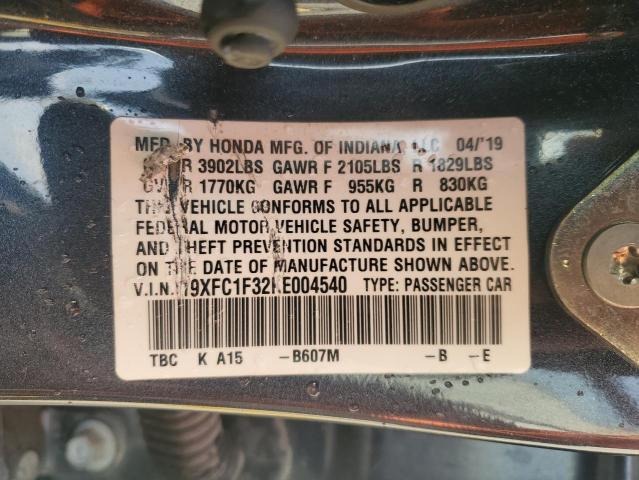 19XFC1F32KE004540 - 2019 HONDA CIVIC EX ლურჯი ფოტო 12