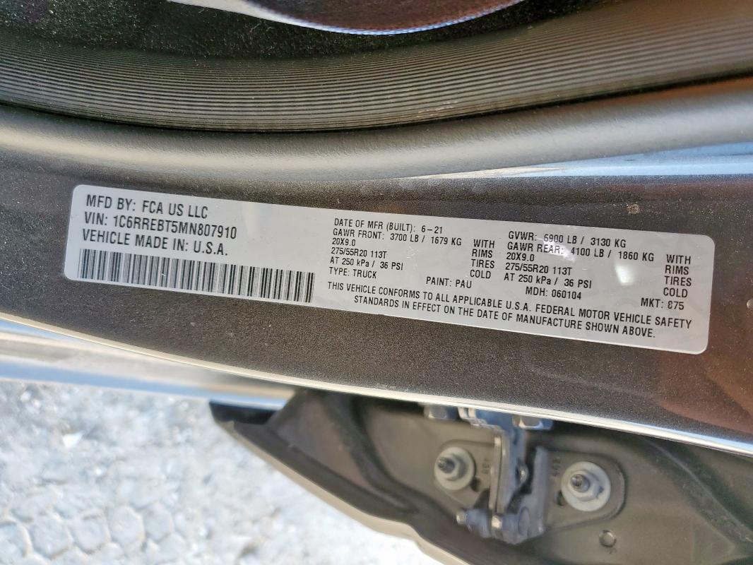 1C6RREBT5MN807910 - 2021 RAM 1500 BIG HORN/LONE STAR GRAY photo 13