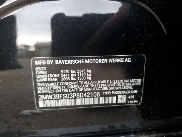 3MW39FS03P8D42106 - 2023 BMW 330XE BLACK photo 12