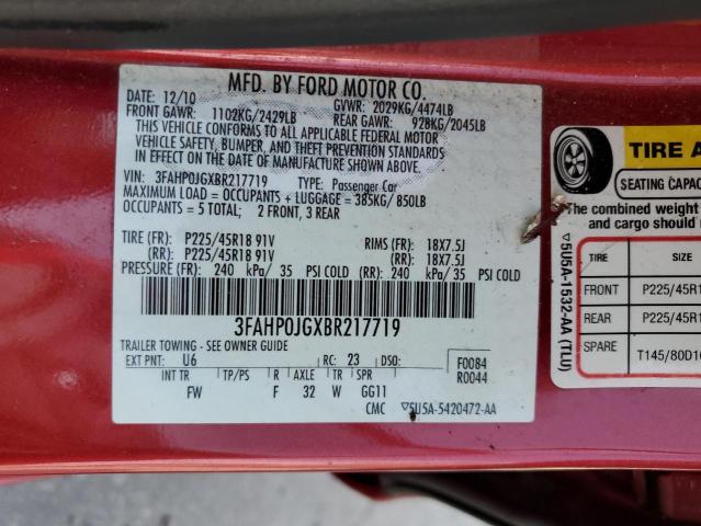 3FAHP0JGXBR217719 - 2011 FORD FUSION SEL RED photo 13