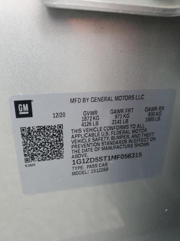 1G1ZD5ST1MF056315 - 2021 CHEVROLET MALIBU LT SILVER photo 12