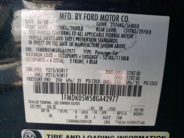 1FMDK05W58GA42977 - 2008 FORD TAURUS X SEL BLACK photo 12