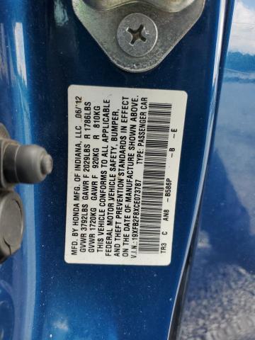 19XFB2F8XCE073787 - 2012 HONDA CIVIC EX BLUE photo 12