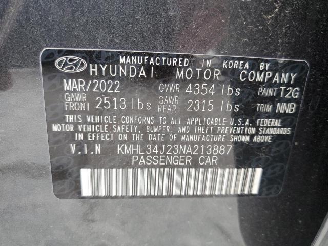 KMHL34J23NA213887 - 2022 HYUNDAI SONATA LIMITED GRAY photo 13