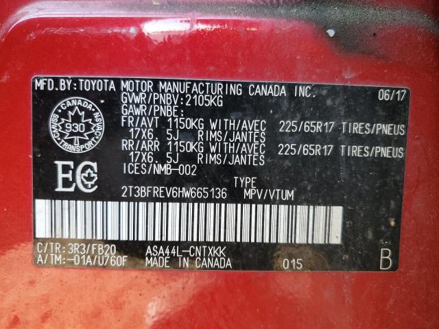 2T3BFREV6HW665136 - 2017 TOYOTA RAV4 LE RED photo 13