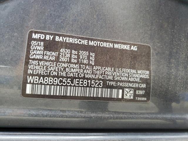 WBA8B9C55JEE81523 - 2018 BMW 330 I GRAY photo 12