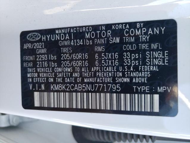 KM8K2CAB5NU771795 - 2022 HYUNDAI KONA SEL WHITE photo 13