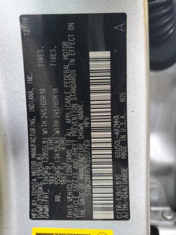 5TDKZRFH7KS557763 - 2019 TOYOTA HIGHLANDER SE SILVER photo 14