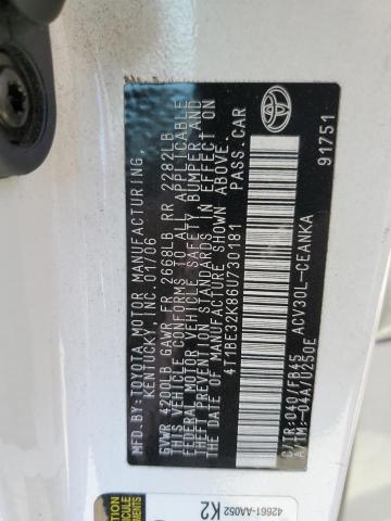 4T1BE32K86U730181 - 2006 TOYOTA CAMRY LE თეთრი ფოტო 12
