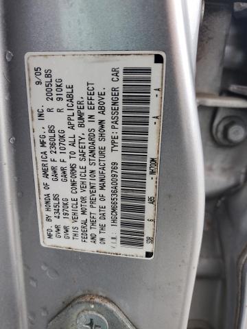 1HGCM66536A009769 - 2006 HONDA ACCORD EX ვერცხლისფერი ფოტო 12
