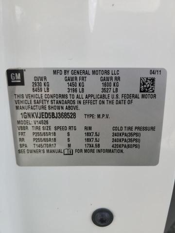 1GNKVJED5BJ368528 - 2011 CHEVROLET TRAVERSE LT 白色 照片 13