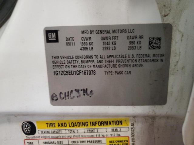 1G1ZC5EU1CF167078 - 2012 CHEVROLET MALIBU 1LT WHITE photo 13