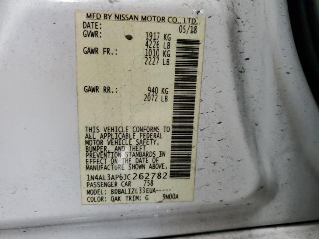 1N4AL3AP6JC262782 - 2018 NISSAN ALTIMA 2.5 WHITE photo 12