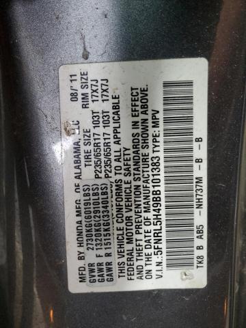 5FNRL5H49BB101383 - 2011 HONDA ODYSSEY EX GRAY photo 14