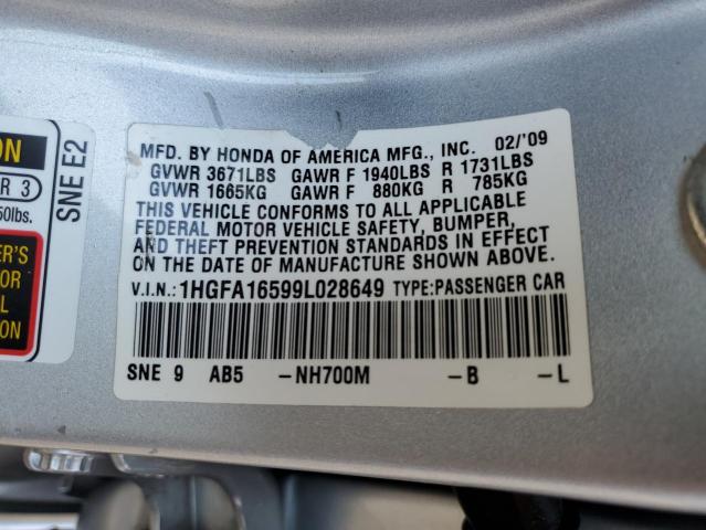 1HGFA16599L028649 - 2009 HONDA CIVIC LX 银色 照片 13