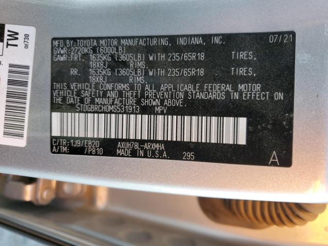 5TDGBRCH0MS531913 - 2021 TOYOTA HIGHLANDER HYBRID XLE SILVER photo 14