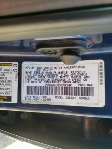 1NXBR32E38Z992742 - 2008 TOYOTA COROLLA CE BLUE photo 12
