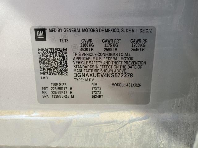 3GNAXUEV4KS572378 - 2019 CHEVROLET EQUINOX LT SILVER photo 14