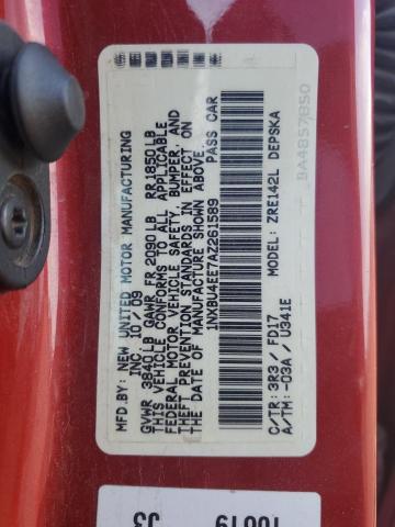 1NXBU4EE7AZ261589 - 2010 TOYOTA COROLLA BASE წითელი ფოტო 12