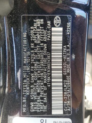 4T1BK1EB3HU243837 - 2017 TOYOTA AVALON XLE 黑色 照片 12