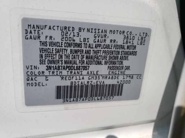 3N1AB7AP0DL687057 - 2013 NISSAN SENTRA S WHITE photo 12