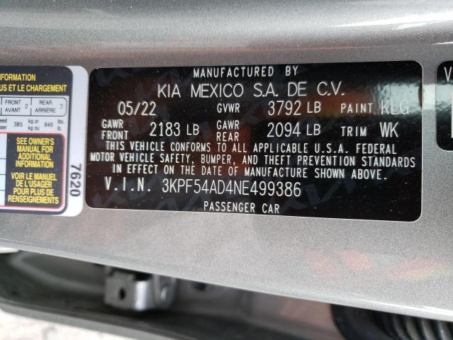 3KPF54AD4NE499386 - 2022 KIA FORTE GT LINE SILVER photo 12