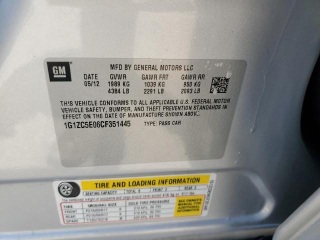 1G1ZC5E06CF351445 - 2012 CHEVROLET MALIBU 1LT 银色 照片 12