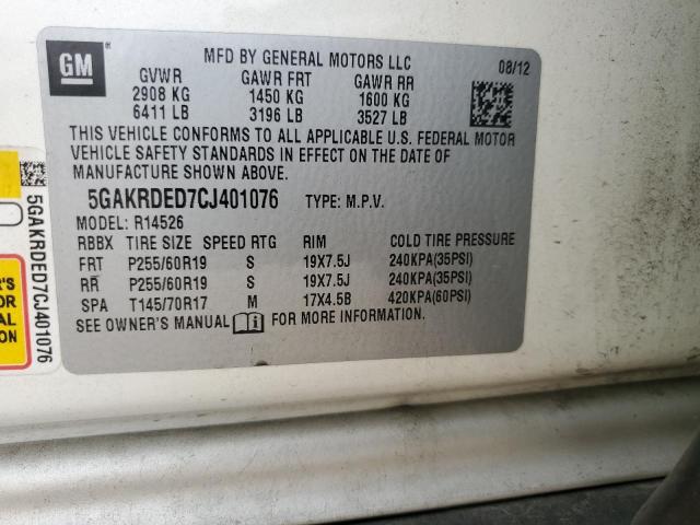 5GAKRDED7CJ401076 - 2012 BUICK ENCLAVE WHITE photo 13