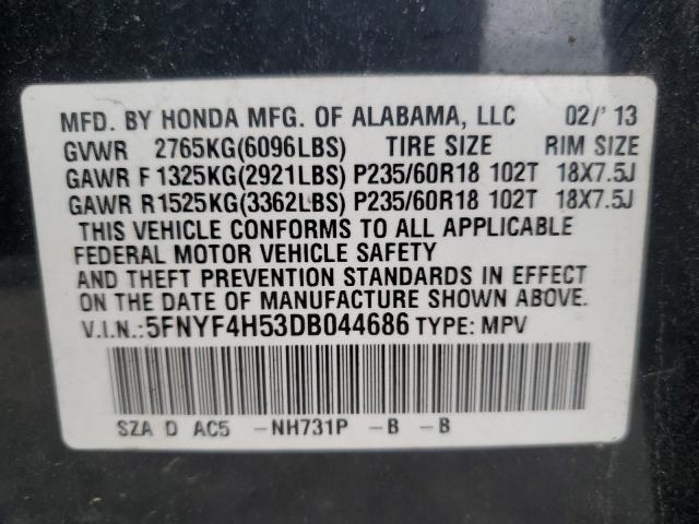 5FNYF4H53DB044686 - 2013 HONDA PILOT EXL 黑色 照片 13