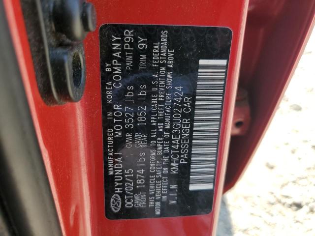 KMHCT4AE3GU027424 - 2016 HYUNDAI ACCENT SE 红色 照片 12