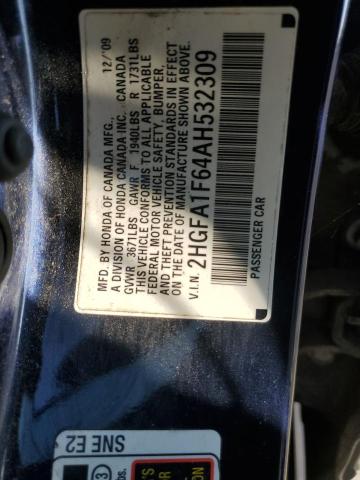 2HGFA1F64AH532309 - 2010 HONDA CIVIC LX-S Կապույտ լուսանկար 12