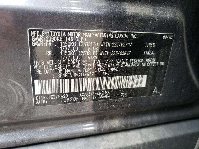 2T3P1RFV1MC146977 - 2021 TOYOTA RAV4 XLE GRAY photo 12