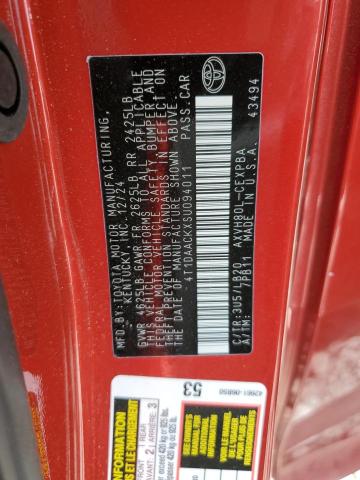 4T1DAACKXSU094011 - 2025 TOYOTA CAMRY XSE წითელი ფოტო 13