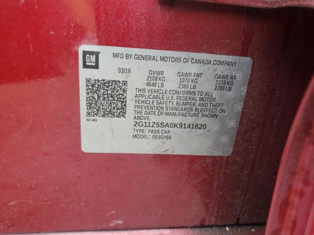 2G11Z5SA0K9141620 - 2019 CHEVROLET IMPALA LT Bordeaux Foto 12
