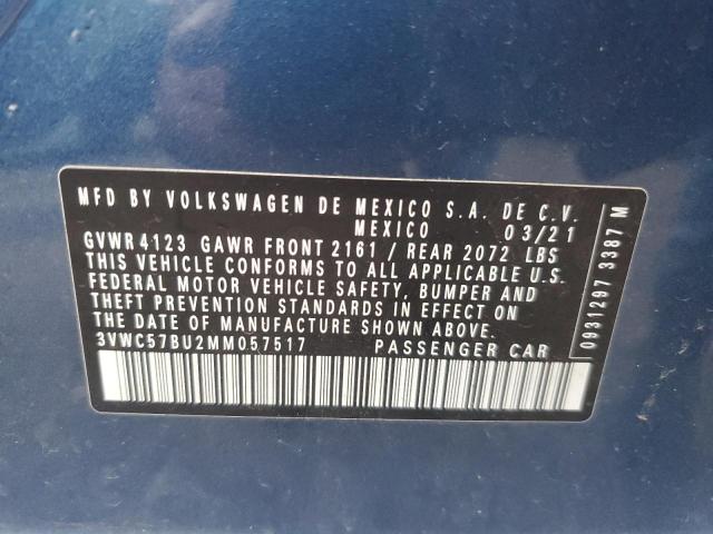 3VWC57BU2MM057517 - 2021 VOLKSWAGEN JETTA S BLUE photo 12