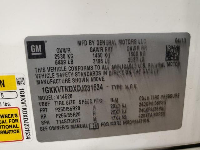 1GKKVTKDXDJ231634 - 2013 GMC ACADIA DENALI WHITE photo 13