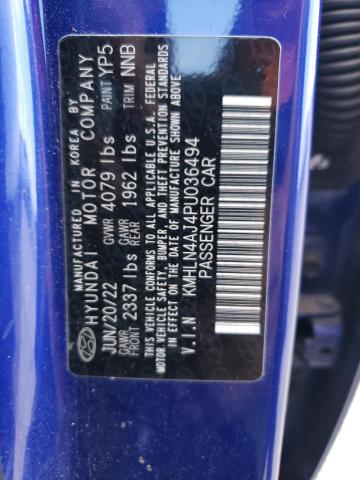 KMHLN4AJ4PU036494 - 2023 HYUNDAI ELANTRA LIMITED BLUE photo 12