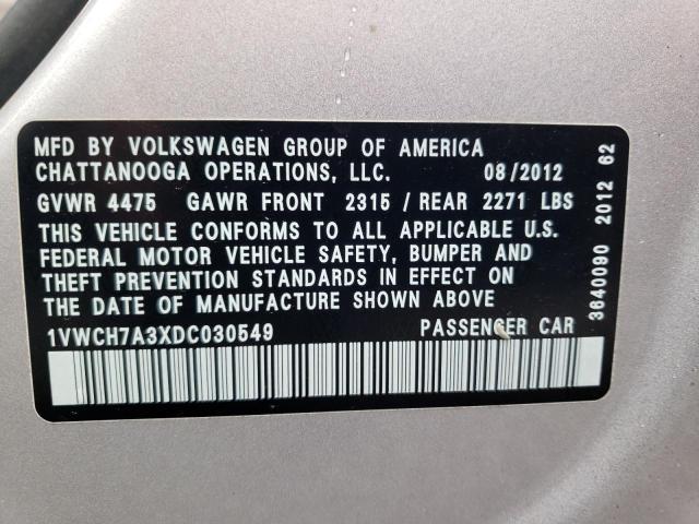 1VWCH7A3XDC030549 - 2013 VOLKSWAGEN PASSAT SEL SILVER photo 12