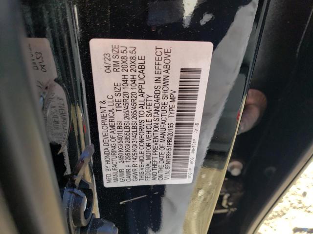 5FNYF8H51PB020155 - 2023 HONDA PASSPORT EXL BLACK photo 12