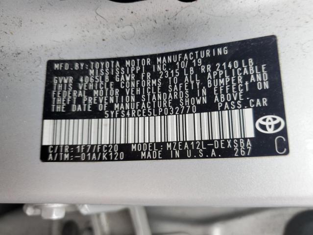 5YFS4RCE5LP032770 - 2020 TOYOTA COROLLA SE 银色 照片 12