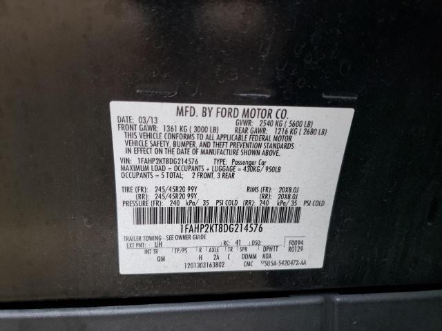 1FAHP2KT8DG214576 - 2013 FORD TAURUS SHO BLACK photo 12