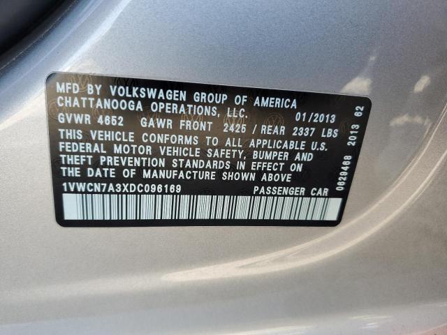 1VWCN7A3XDC096169 - 2013 VOLKSWAGEN PASSAT SEL SILVER photo 12