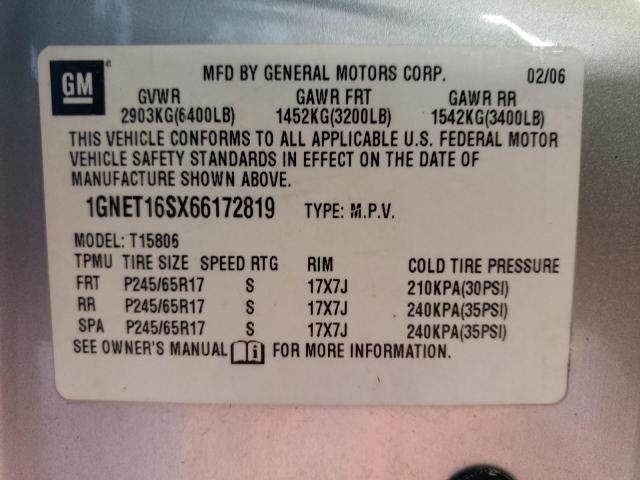 1GNET16SX66172819 - 2006 CHEVROLET TRAILBLAZE EXT LS SILVER photo 13