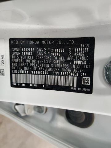 JHMFE1F70NX007095 - 2022 HONDA CIVIC EX Սպիտակ լուսանկար 12