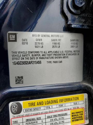 1G4GC5EG5AF215456 - 2010 BUICK LACROSSE CXL BLUE photo 12