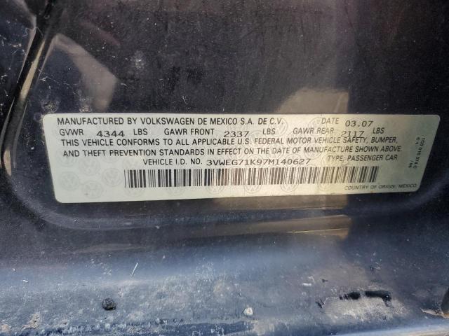 3VWEG71K97M140627 - 2007 VOLKSWAGEN JETTA WOLFSBURG 黑色 照片 12