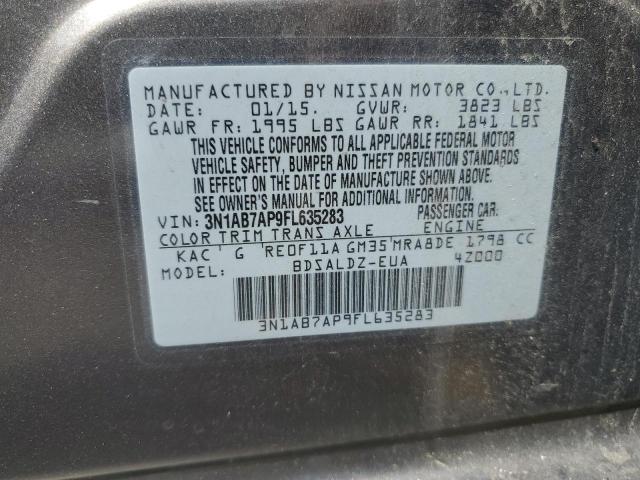 3N1AB7AP9FL635283 - 2015 NISSAN SENTRA S GRAY photo 13