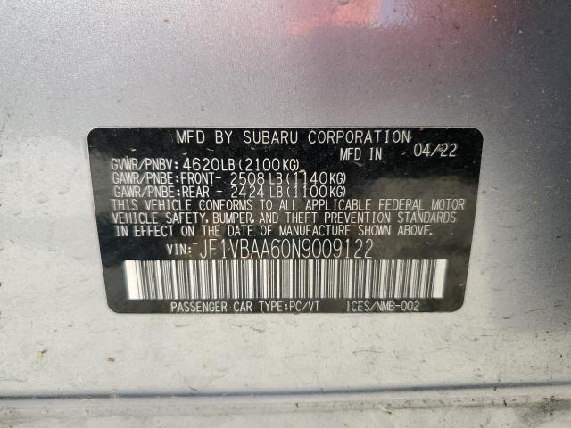 JF1VBAA60N9009122 - 2022 SUBARU WRX SILVER photo 12