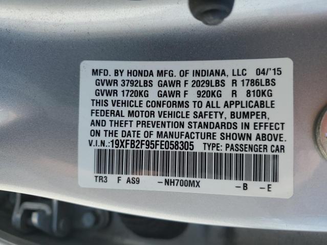 19XFB2F95FE058305 - 2015 HONDA CIVIC EXL 银色 照片 13
