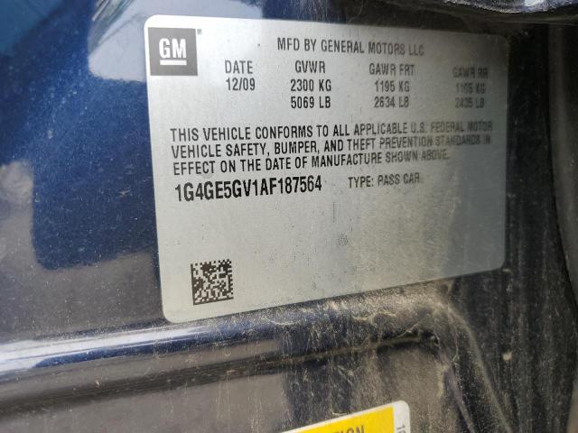 1G4GE5GV1AF187564 - 2010 BUICK LACROSSE CXS BLUE photo 12